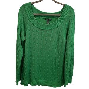 Ralph‎ Lauren Scoop Neck Vibrant Green Cable Knit Sweater